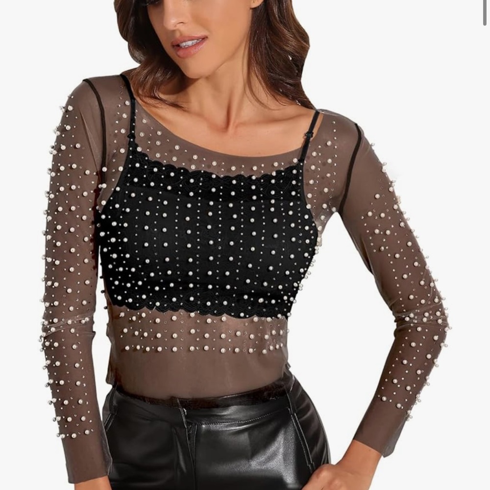 Amazon Black Embellished Fitted Blouse